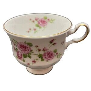 Vintage Tea Cup Avon Pink Roses Fine Bone China England White Granny Core Gift
